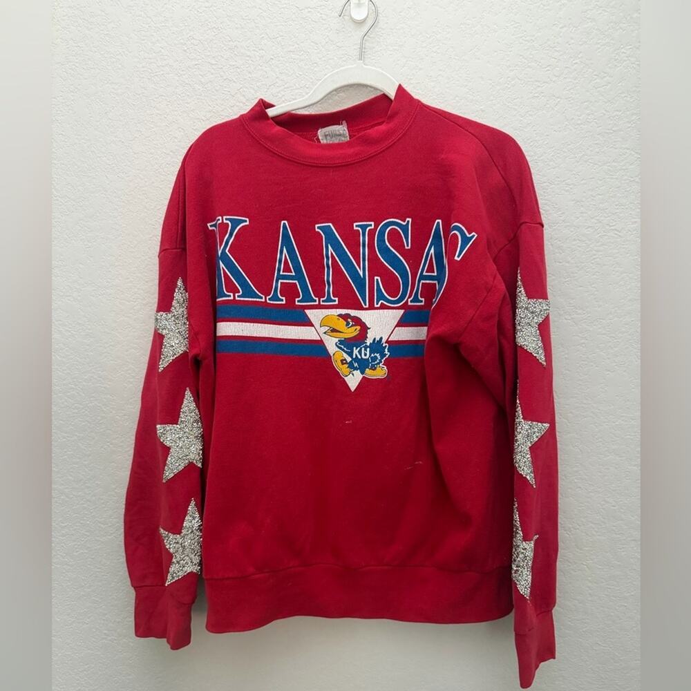 Furst of a Kind KU Kansas University Crystal Star Crewneck XL Reworked